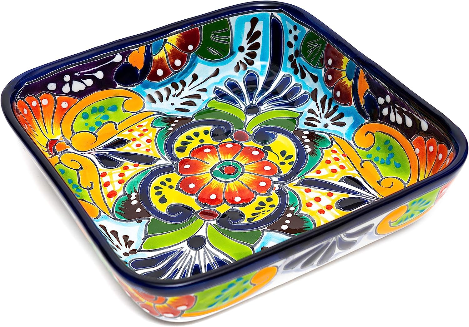 Mexican Hand Painted Ceramic Baking Dish Casserole Dish Serving Platter Tray Floral Dish Oven Safe Microwave Safe Taco Tuesday Thanksgiving Party Serving Brownie Pan (Multi-Color)