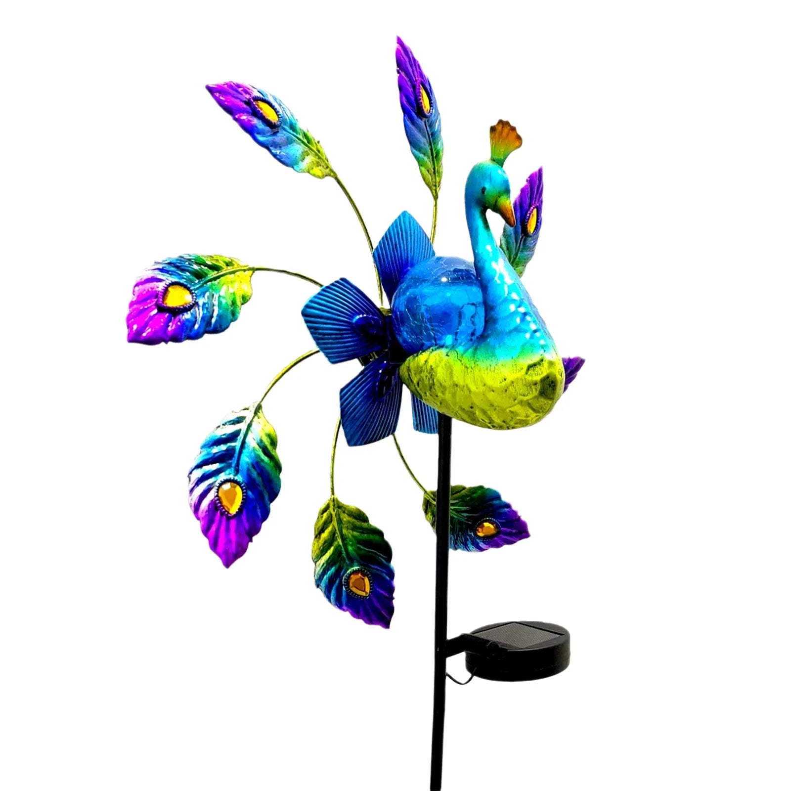 Creative Peacock Shape Solar Light Windmill Garden Decoration Wrought Iron Painted Animals Decorative Stakes Wind Spinners 2021