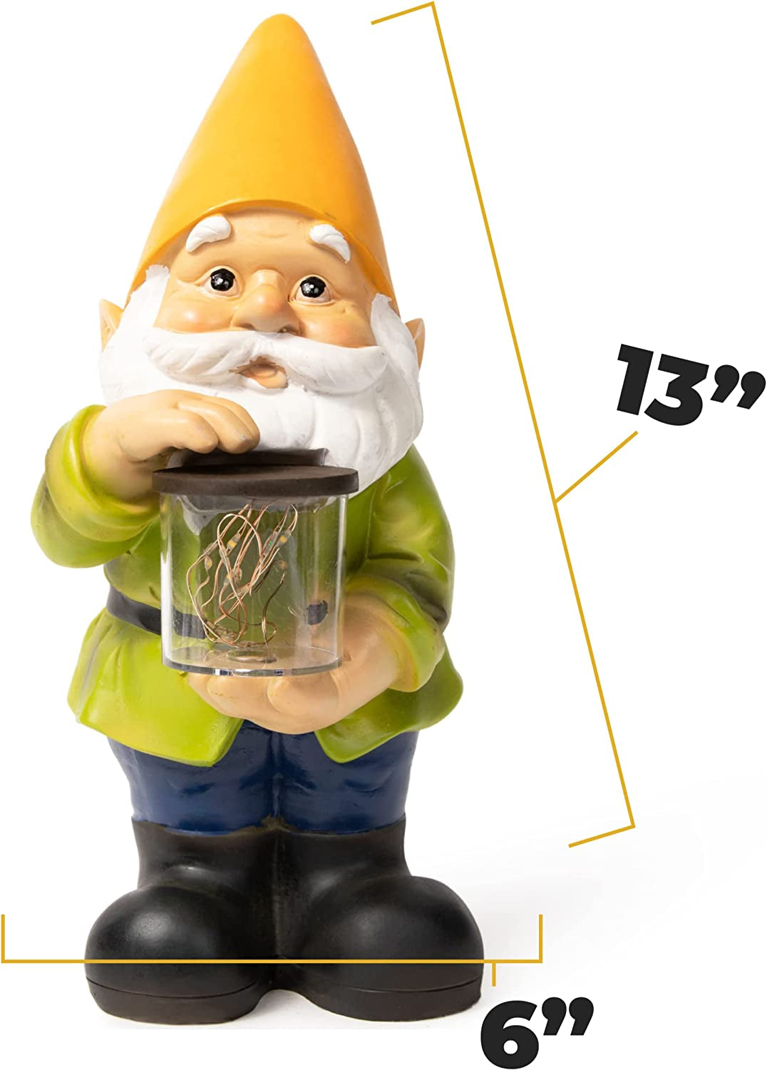 Jar Garden Gnomes Lawn Gnome with Solar Light Great Addition for Your Garden Solar Powered Garden Knome Christmas Decorations Gifts for outside Patio Lawn (Yellow Hat)