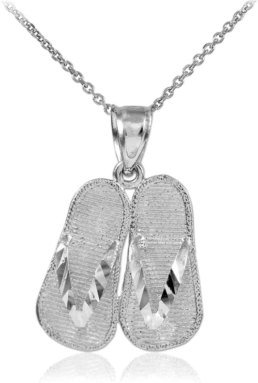 925 Sterling Silver 3D Flip Flops Summer Charm Sandal Pendant Necklace