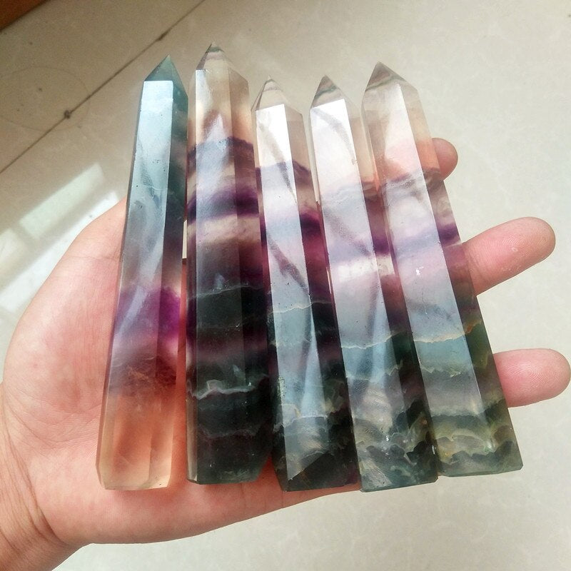 110 150Mm Natural Coloured Fluorite Crystal Tower Stone Wand Point Healing Crystals Room Decor Feng Shui Chakra Stones Polished