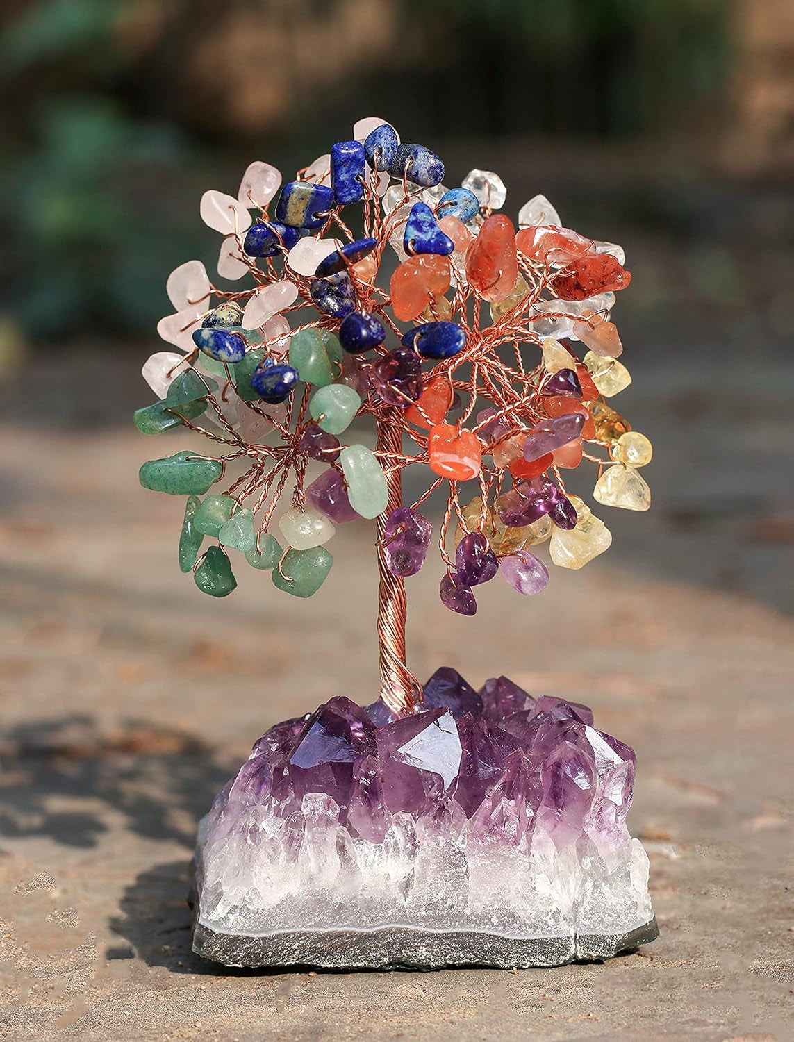 Seven Chakra Tree of Life - Crystal Tree of Life, Amethyst Cluster Base, Handmade Gemstone Tree, Crystal Decoration, 7 Chakra Tree, Money Bonsai, Feng Shui Tree Decor, Healing Crystals, Spiritual Gift