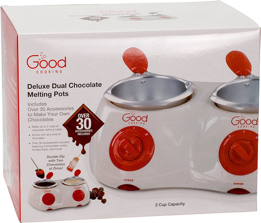 Dual Electric Chocolate Melting Pot Gift Set- Candy Making or Cheese Fondue Fountain Kit W/ 30 Free Accessories - 7 Fun Mold Trays & Dipping Forks - Appetizers & Desserts - Valentine'S Day for Her Him