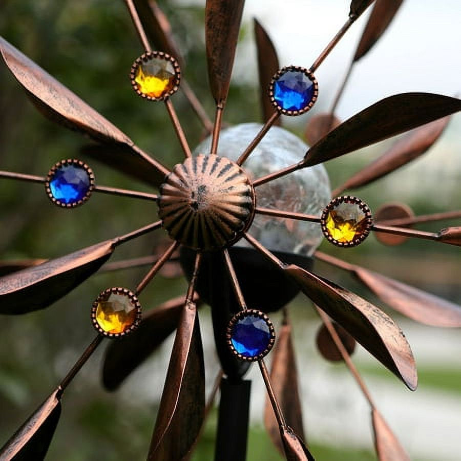 Solar Wind Spinner Multi-Color LED Lights with Glass Ball Two-Way Kinetic Wind Sculptures Lights for Halloween Lawn Decorations (75 Inches)