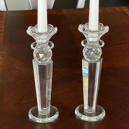 Set of 2 Crystal Glass Made Reverse Tapered Pillar and Hand Crafted Ball Candlesticks-8.5"-Hd89151