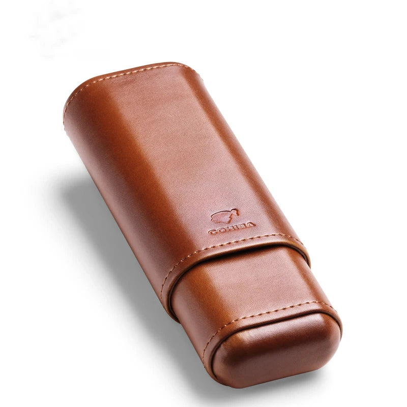 Ciguard Portable Brown Leather Cedar Cigar Case for 2 Tubes