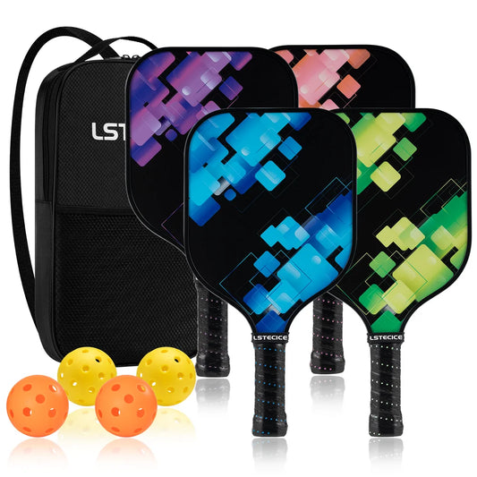 Pickleball Paddles Set for All Levels, 8Oz Fiberglass Racquets Set of 4, Multicolor