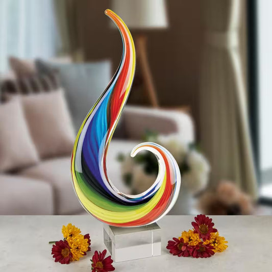 Rainbow Note Murano Style 16 In. Abstract Centerpiece