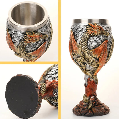 Creative 3D Dragon Beer Cup Resin 304 Stainless Steel Gothic Wine Goblet Viking Skull Cocktail Glass Bar Decoration Men'S Gift