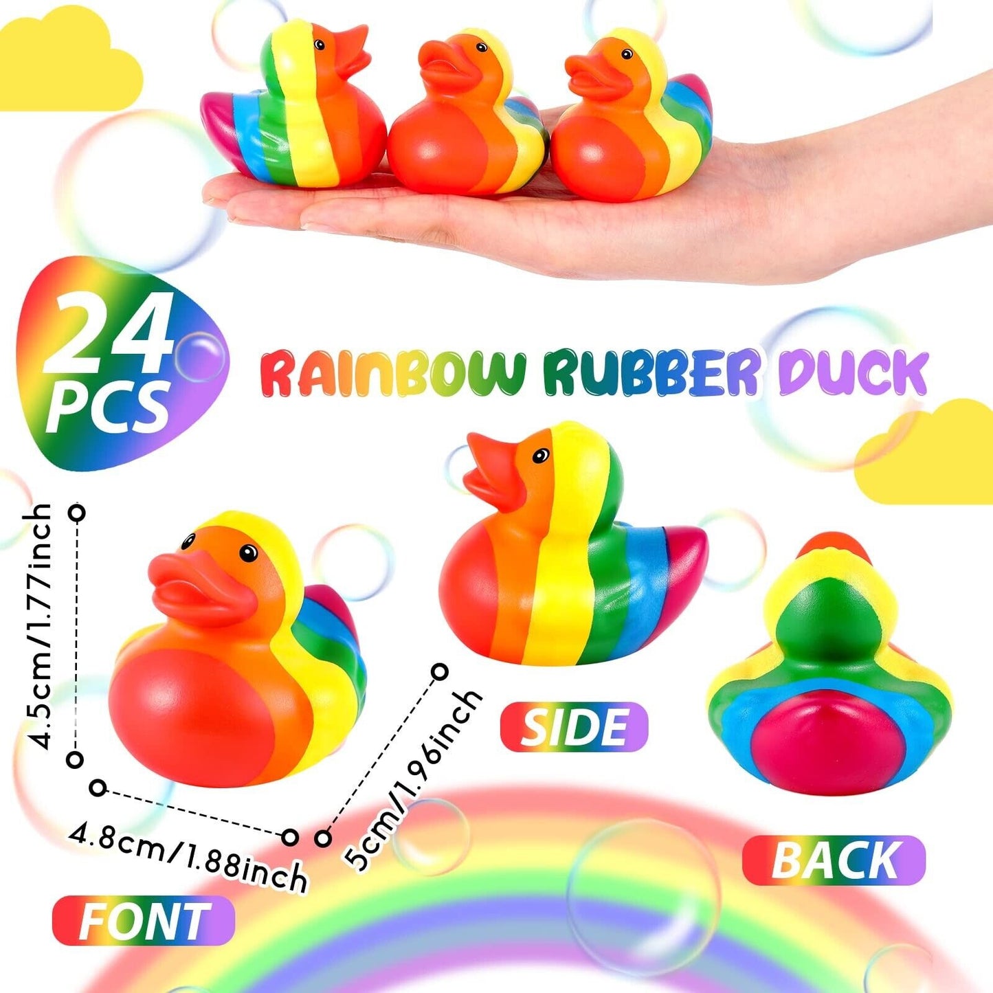 24 Packs Rainbow Rubber Duck LGBT Rubber Ducks Rainbow Party Decorations Mini...