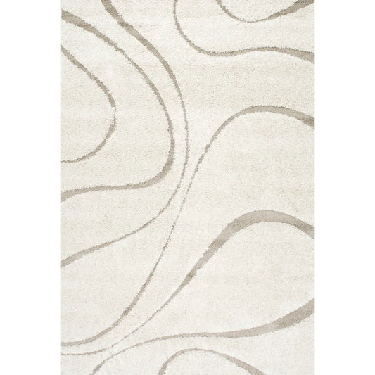 Allysa Abstract Shag Area Rug in Cream/ Beige