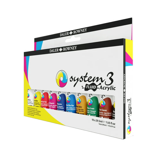 System 3 Fluid Acrylic Introduction Set, 29.5Ml Bottles, 10 Colors