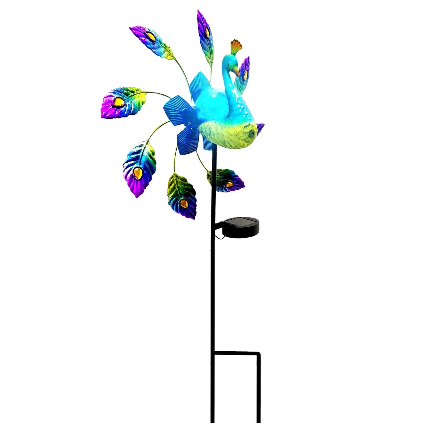 Creative Peacock Shape Solar Light Windmill Garden Decoration Wrought Iron Painted Animals Decorative Stakes Wind Spinners 2021