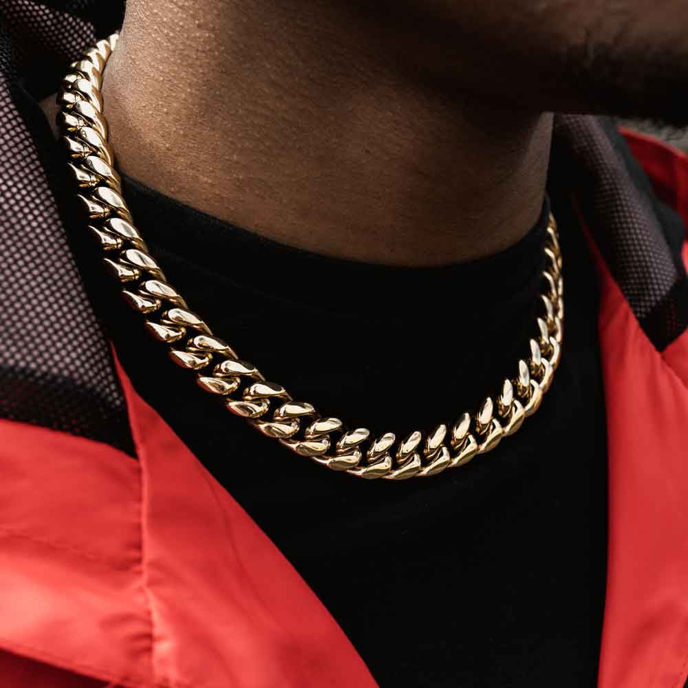 14MM Gold Chain 14K Miami Cuban Link Curb Necklace for Men Boys Fathers Husband Perfect Gift Hip Hop Rapper Chain