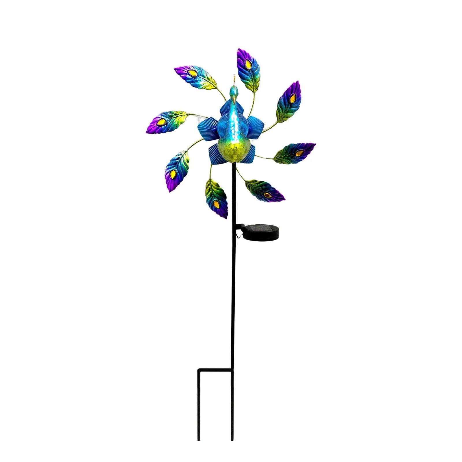 Creative Peacock Shape Solar Light Windmill Garden Decoration Wrought Iron Painted Animals Decorative Stakes Wind Spinners 2021