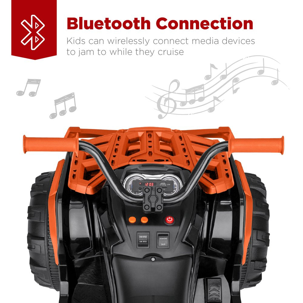 12V Kids Ride-On ATV Quad W/ Bluetooth, 3.7Mph Max, Treaded Tires, LED Lights, Radio - Orange