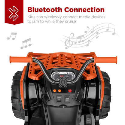 12V Kids Ride-On ATV Quad W/ Bluetooth, 3.7Mph Max, Treaded Tires, LED Lights, Radio - Orange