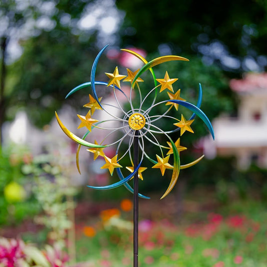 Outdoor Decor Wind Spinners for Yard and Garden Large Metal Wind Spinner Lawn Decoration Wind Sculptures with Star(17” W* 64” H)