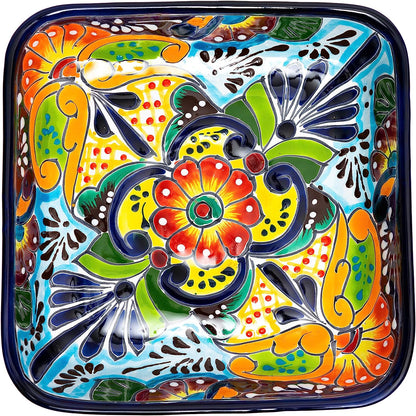 Mexican Hand Painted Ceramic Baking Dish Casserole Dish Serving Platter Tray Floral Dish Oven Safe Microwave Safe Taco Tuesday Thanksgiving Party Serving Brownie Pan (Multi-Color)