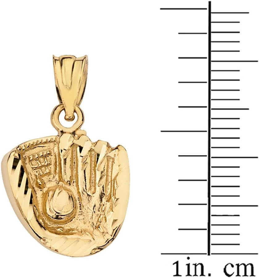Sports Charms Solid 14K Yellow Gold Softball Glove and Ball Charm Pendant Necklace