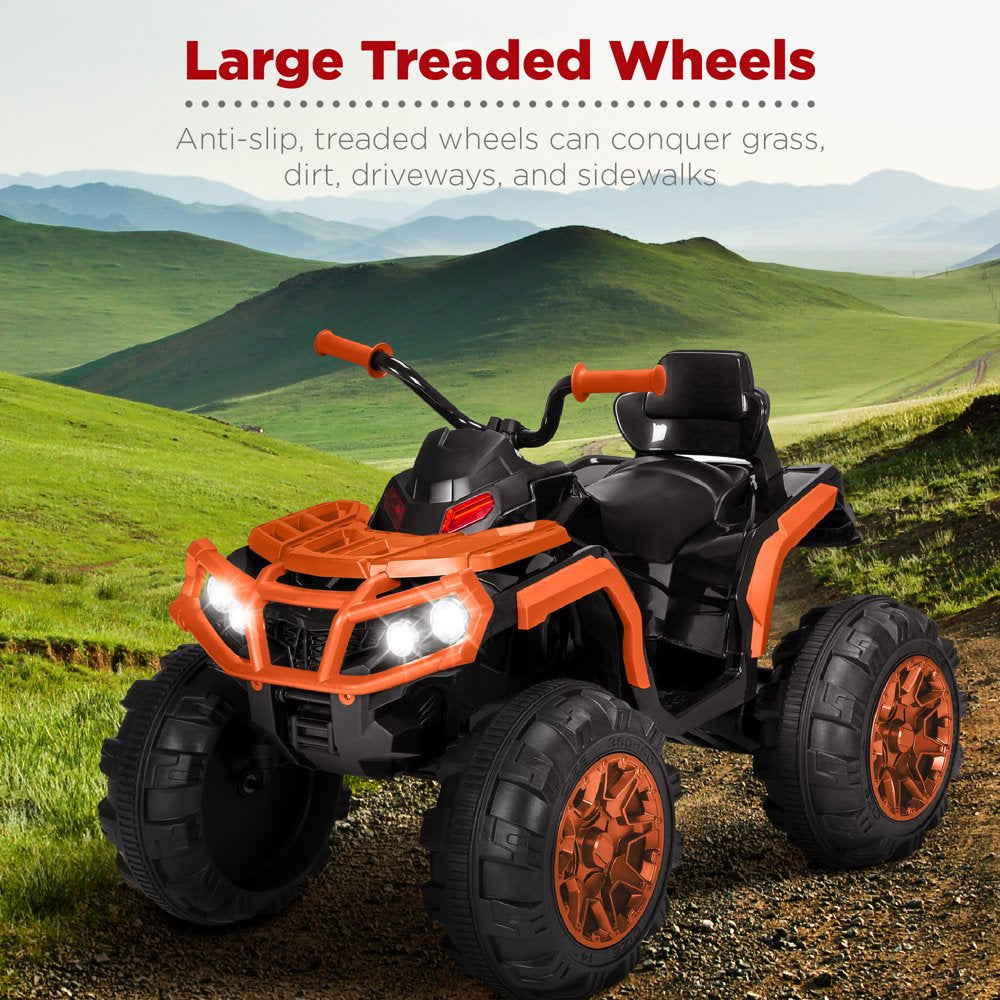 12V Kids Ride-On ATV Quad W/ Bluetooth, 3.7Mph Max, Treaded Tires, LED Lights, Radio - Orange