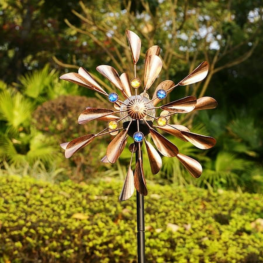 Solar Wind Spinner Multi-Color LED Lights with Glass Ball Two-Way Kinetic Wind Sculptures Lights for Halloween Lawn Decorations (75 Inches)