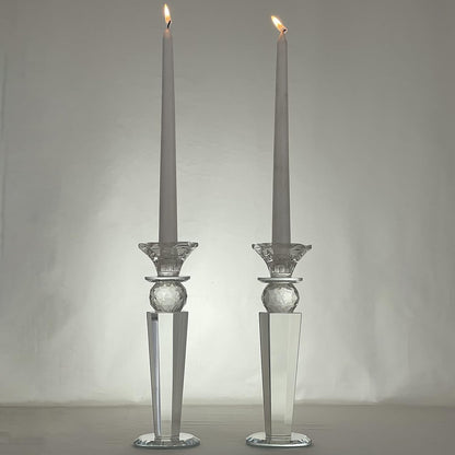 Set of 2 Crystal Glass Made Reverse Tapered Pillar and Hand Crafted Ball Candlesticks-8.5"-Hd89151