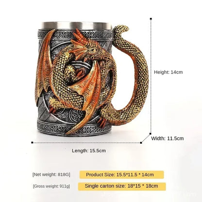 Creative 3D Dragon Beer Cup Resin 304 Stainless Steel Gothic Wine Goblet Viking Skull Cocktail Glass Bar Decoration Men'S Gift