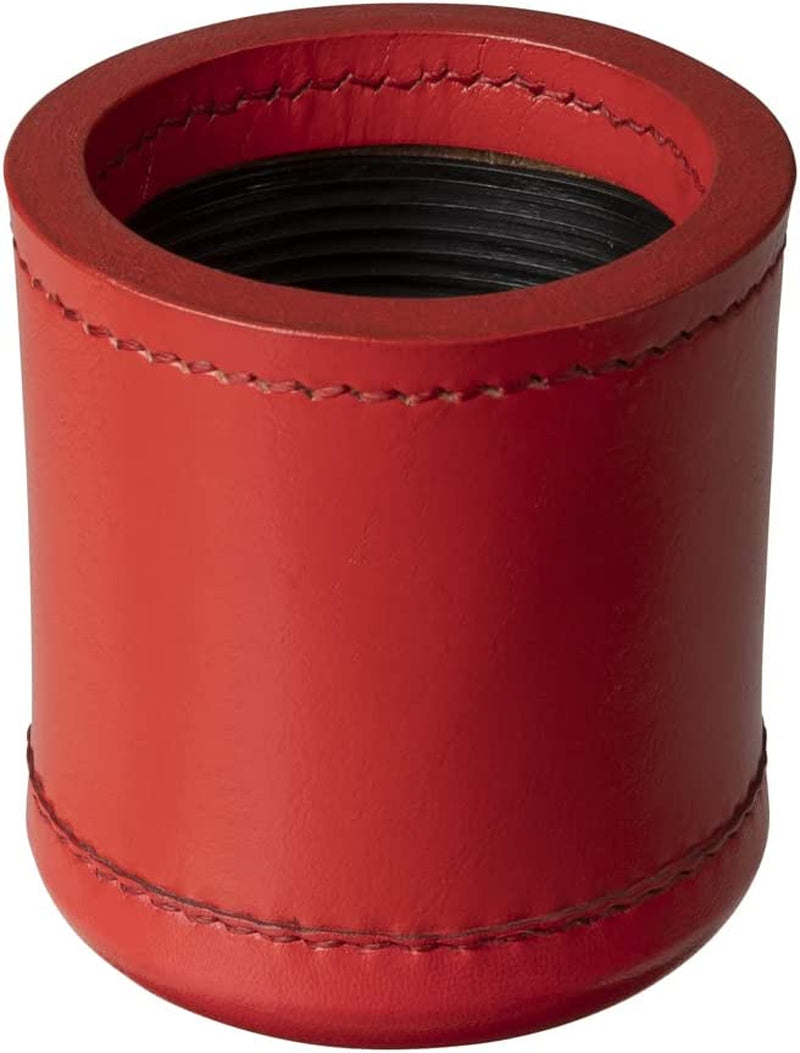 Professional, Handmade Red Leather Dice Cup Set - 5 Dice & Cloth Carry Bag