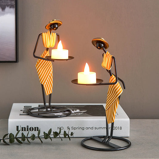 African Girl Candle Holder Metal Candlestick Home Wedding Party Easter Decoration Candle Accessory Desktop Iron Candlesticks